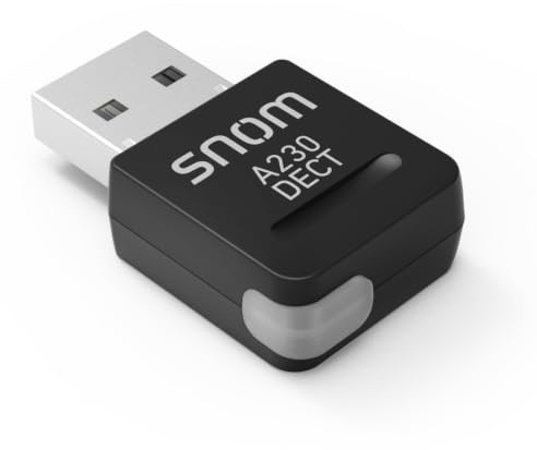 Snom A230 USB DECT-Dongle wird über den vorhandenen USB-Port des Snom Tischtelefons verbunden und dient fortan als DECT Basisstation, Keine Konfiguration nötig, 00004386 | Plug-and-Play Headset-Anschluss, kabellose Audioverbindung, IP-Tischtelefon Zubehör, Enterprise-kompatibel, 3 Jahre Garantie