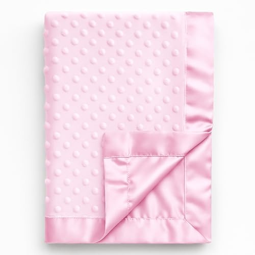 Pro Goleem Baby Soft Minky Dot Blanket with Silky Satin Backing Baby Gifts for Girls（Pink, 30’’ x 40’’）