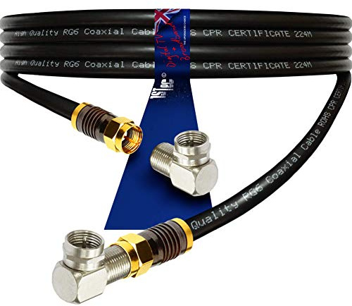 1STec 1m Male Right Angled Virgin Media Extension Cable Lead Gold Plated F-connectors for Digital TV V6 TiVo Set Top Box or Vivid Fibre Super Hub Broadband Modems (1 Metre Black)