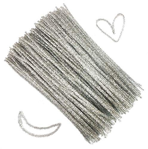 Carykon 200 Stück Glitzer Lametta kreative Kunst Stiele Pfeifenreiniger 30,5 cm silber