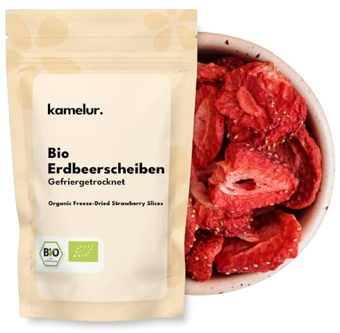Kamelur BIO Fraises lyophilisées - Chips de fraises bio dans un emballage biodégradable - 250g