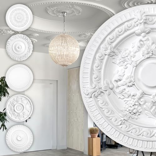 Rosetón de estuco HEXIM Perfect - gran selección de rosetones de techo de espuma dura de PU, robusto, elemento decorativo (B3009 - Ø 660 mm) Medallón de borde de araña para decoración interior