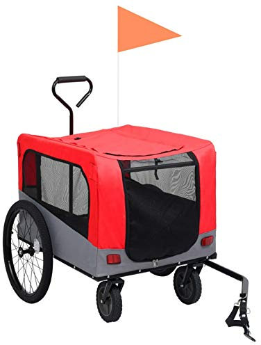 Tidyard 2-in-1 Tier-Fahrradanhänger und Jogger mit Schnellspannrädern Hundeanhänger Rot Grau 14,05 kg