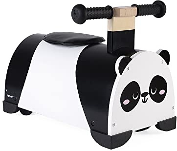 Janod - Correpasillos de Madera Panda - Multidireccional 360° - Desarrolla el Equilibrio - Incluye Caja de Almacenamiento - A Partir de 1 Año, J08052