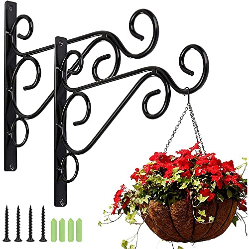 Bhina 2 Stücke Haken für Blumenampel Halterung,Schwarze Pflanzenhaken,Hängende Korbhalterungen,Mit Schrauben zum Aufhängen von Topfpflanzen, Nachtlichtern, Blumenkörben, Laternen, Schwarz