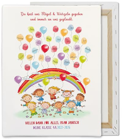 Feenstaub Abschiedsgeschenk Lehrer, Erzieherin, personalisiertes Fingerabdruckbild A4, Geschenk Kindergarten, Schule, Geschenk zum Ruhestand, Schulabschluss, Leinwand 40x30