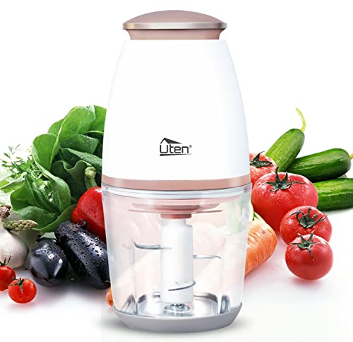 Uten Mini Chopper Electric Food Processor, 700ml Meat Grinder, Mini Chopper for Meat, Vegetables and Fruits, One Touch Operation Blenders for Kitchen, 4 Sharp Blades, 300 W