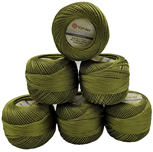 YarnArt Tulip 6 x 50 gr. Paket Seide Garn Mikrofaser, Satin Garn glänzend (grün 423)