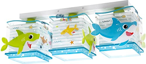 Dalber Deckenleuchte für Kinder 3 Lichter Little Shark Haie Tiere, Deckenlampe Kinderzimmer, 63473, E27
