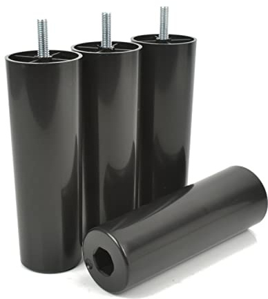 Prima-Online woplus, 4 piedini in plastica, per mobili, mobili, mobili, gambe in plastica, nero, altezza 150 mm, con perno filettato, M8 x 25 mm, 150 mm, 4 pezzi