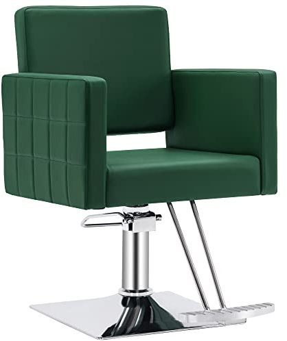BarberPub Salon Chair for Hair Stylist, Hydraulic Stylist Chair, Adjustable Height, PVC Leather, 360 Degrees Swivel, Barbershop, Home Salon, Adult 8821 (Green)