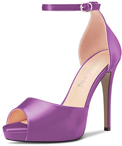 NobleOnly Donna Spillo Alto High Tacco Heel Piattaforma Cinturino alla Caviglia Sandali da Matrimonio Feste Dress Romani 12 CM Heels Viola Raso A 45 EU