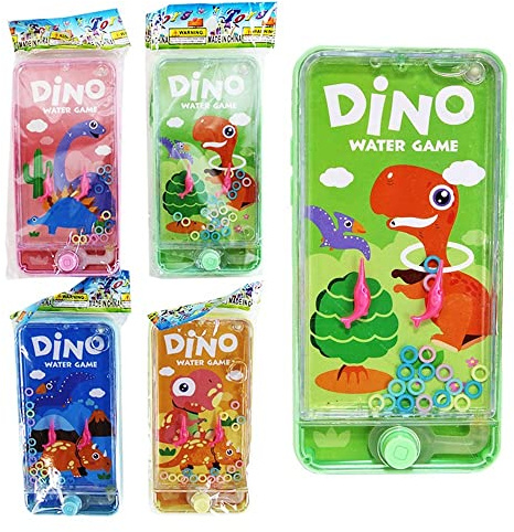 BEMIRO Wasser Geduldsspiel mit Dinosaurier-Motiven - 14cm, Geduldsspiel Kinder, Wasser Flipper Kinder, Wasserspiel, 4 Stück in verschiedenen Farben, Kid, TOYS_AND_GAMES