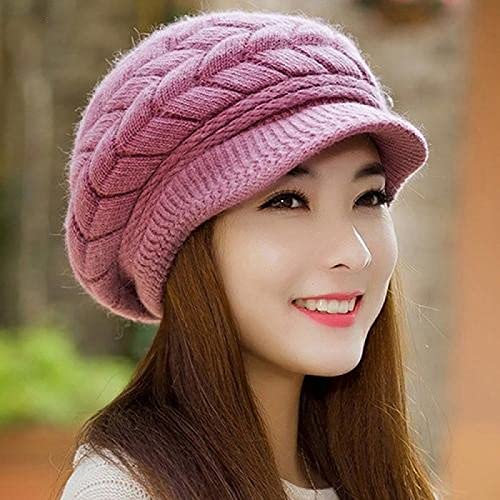 tcax Baskenmütze Damen Damen Winter Einfarbig Warm Stricken Lose Baskenmütze Lässige Skimütze Spitzen Baskenmütze Plus Samt Dicke Strickohrschützer,Rosa Lila,Einheitsgröße