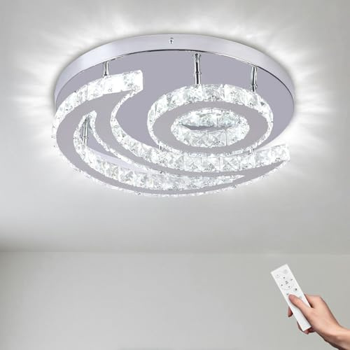 CXGLEAMING 15.7 Moderner Kronleuchter Kristall Deckenleuchte LED Dimmbar Deckenlampe Mond Runde Unterputz Hängelampe Luster für Wohnzimmerlampe Schlafzimmer Badezimmer Flur(Fernbedienung)