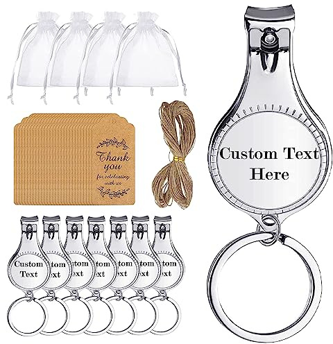 150 Pcs Custom Nail Clipper Keychain with Bottle Opener, Wedding Shower Favors Bulk for Party Wedding Favor, Baby Shower Souvenir Gifts for Guest, Come with Organza Bags, 20m String and Thank You Tags