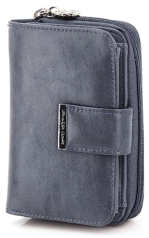 ekavale Portemonnaie Damen Mittelgroß aus Kunstleder, Geldbörse Damen mit Reißverschluss (Grau)
