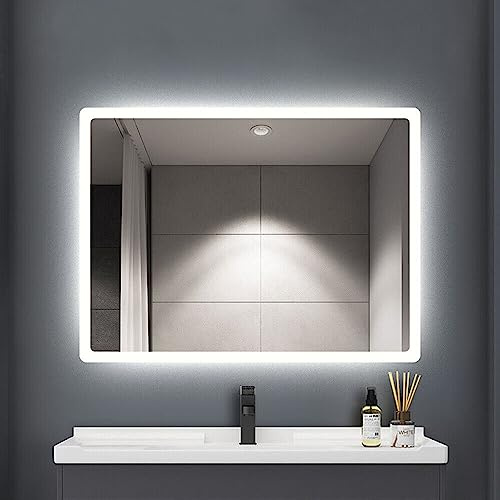Trintion LED Badspiegel mit Beleuchtung Badezimmer Wandspiegel Badezimmerspiegel Anti-Beschlag mit Touch-Schalter Energiesparend Lichtspiegel (40x60cm)