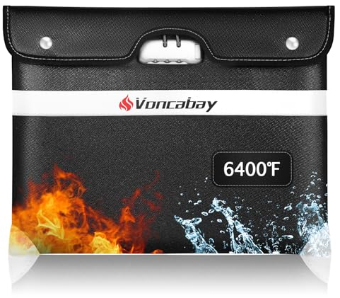 Voncabay Feuerfeste wasserdichte Dokumententasche, feuerfeste Geldtasche für Bargeld mit Passwortschloss und reflektierenden Streifen, 36,1 x 27,9 cm, feuerfeste Dokumententasche für Bargeld und