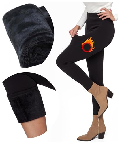 FUTURO FASHION Legging épais doublé de fourrure pour femme - Legging doublé en polaire thermique - Confortable - Décontracté - Chaud - Extensible - Taille moyenne et taille haute - Pantalon polaire -
