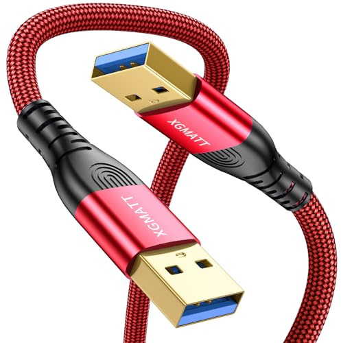 XGMATT USB 3.0 Kabel 1M,5Gbps Transfer USB Typ A Stecker auf Stecker Kabel | USB 3.0 A auf A Datenkabel geflochten kompatibel mit HDD, Drucker, Kamera, externe Festplatte, DVD,Rot