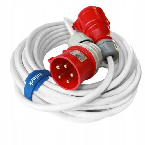 Hilark Cable Tech CEE Starkstrom-Verlängerungskabel mit Winkelstecker Weiss PVC H05VV-F 5x2,5 20m