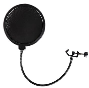 Microphone Pop Filter for Blue Yeti, Audio Technica and Most Standard Microphones,With A Flexible Gooseneck Clip Stabilizing Arm