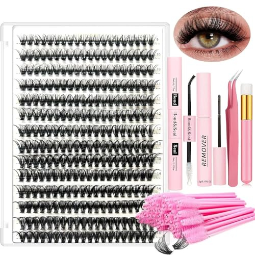Gör-det-själv-förlängningssats för nybörjare - 280 40D lockiga ögonfransar, självhäftande lim, tätning, lash remover, pincett, applikatorverktyg