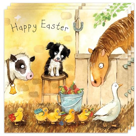 Twizler Osterkarten 3 Stück – Bauernhoftiere Design – niedliche Osterkarten Multipack – 3 Stück Osterkarten – Frohe Ostern Karten