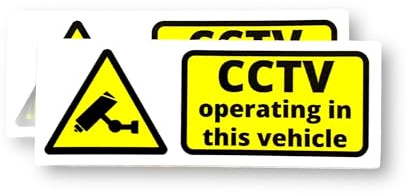 2 PACK -120mm X 45mm CCTV OPERATING IN THIS VEHICLE Self Adhesive Stickers - Water Proof - Alarm, Sign, Notice, Decal, Warning, Car, Van SG240