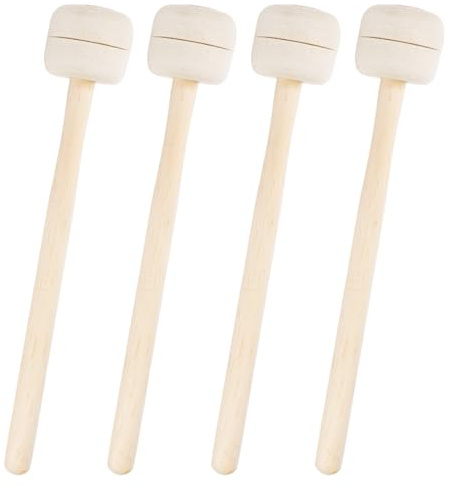 YOUEON 2 Pairs Drum Mallets Soft Felt, 34 cm Wool Felt Drum Stick with Maple Handle, Anti-slip Bass Percussion Sticks Instrument Band Accessory for Bass Drums, Marching Drums, Beige