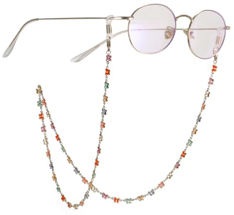 TEAMER Bunte Herzförmige Sonnenbrillenkette für Damen mit Schmetterling und Perlen, Bunter Schmetterling – Silber, 30.71*0.26 inch