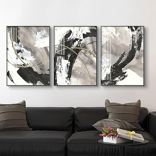 BDKCYO 3er Poster Set Geometrie Line Bilder Modern Schwarz Weiß Leinwandbilder Einfache Bild Schlafzimmer Schwarz Weiß Poster Rahmenlos (C,50x70 cm)