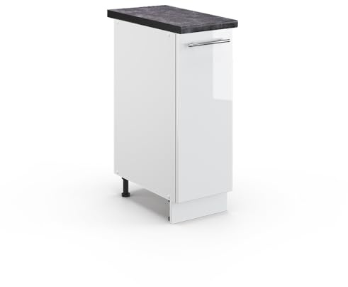 Vicco Apothekerschrank Fame-Line, Weiß Hochglanz, 30 cm | MDF-Front · AP Anthrazit inkl. · Höhenverstellbare Füße · Metallgriffe · Metall-Vollauszüge