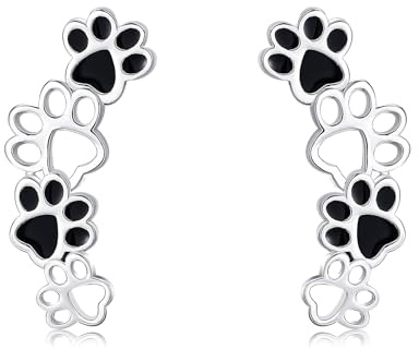 POPLYKE 925 Sterling Silber Ohrringe Hund Pfote Print Ohrringe Ear Climber Mädchen Damen Ohrklemme