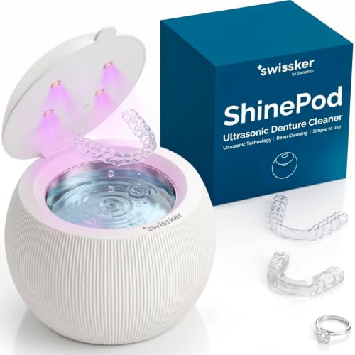 Swissklip ShinePod - Cápsula de limpieza dental ultrasónica | Máquina limpiadora de retenedores ultrasónicos | Limpiador de protector bucal | Limpiador de protector nocturno | Limpiador de alineadores