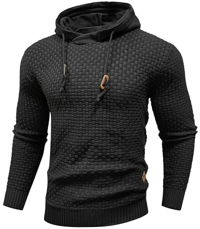 HYPESTFIT Hoodie herr långärmad stickad huvtröja dragsko sweatshirt med huva avslappnad