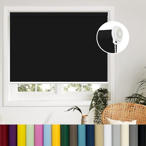 Verdunkelungsrollo 45x230cm Isoliert UV-Schutz Kindersicheres Tageslicht Zuschneidbares Rollo mit Perlenkette für Fenster und Tür Schwarz
