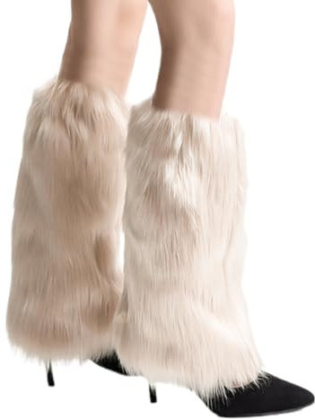 KGDUYC Stulpen für Damen,leg warmers,furry kostüm,leg warmers y2k,fur boots,beinwärmer,Stiefelüberzüge aus Kunstfell, lange Plüsch-Beinüberzüge, stulpen damen,20 cm(Aprikose)