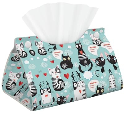 Kleenex Taschentuchbox-Abdeckung, Leder, Schwarz und Weiß, Katzen-Druck, für Zuhause, Badezimmer, Büro, Couchtisch, Auto-Dekoration