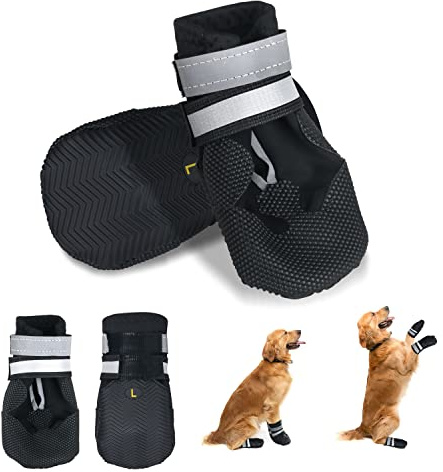 NeuWee Hundeschuhe Pfotenschutz, 4 Stück wasserdichte Hundeschuhe Anti-rutsch Hundestiefe mit Reflektierenden Riemen, Hundeschnee Stiefel für kleine, mittlere und große Hunde (Schwarz, M)
