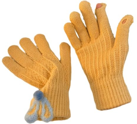 JSGHGDF Niedliche Strickhandschuhe für den Winter, Vollfinger-Handschuhe, dick, warm, Weihnachten, Touchscreen-Handschuhe für Freundin, gelb, As detailed discription