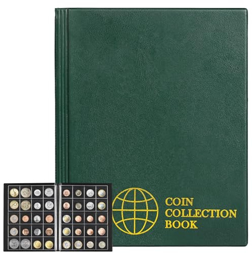 Album de collection de pièces 200 pochettes 10 feuilles | Uncle Paul classeur de rangement pour pièces support de collection grand format pour Livre Penny Cent Euro vert CS0220GR
