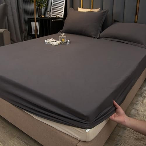Grewod Spannbettlaken für Boxspringbetten 200x220cm Höhe 20 cm, Bambus Spannbetttuch Dunkelgrau Einfarbig Spannleintuch