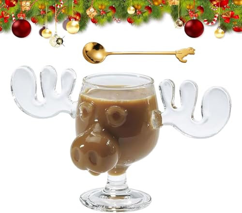 Usper Christmas Vacation Moose Mugs, Christmas Eggnog Moose Mug, National Lampoon's Moose Glasses with Spoon for Coffee Tea Drinks Family Friends Party Drinking Supplies