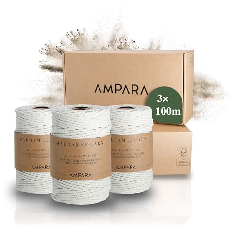 Hochwertiges Makramee Garn 4mm x 300m, 100% Baumwollgarn | für Taschen, Kissen, Wandbehänge | Laborgeprüft
