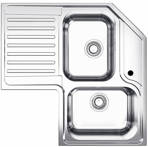 Lavello da Cucina Angolare FHULLER ROAN2B90, 83x83 cm, 2 Vasche, Acciaio Inox con Gocciolatoio