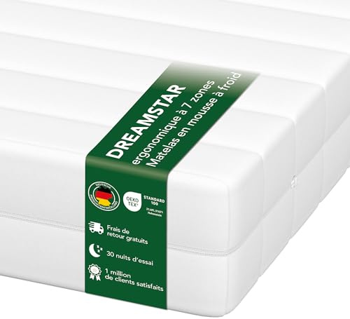 DREAMSTAR Easy Flex 7-Zonen Matratze 90x190 cm | H3&H4 | Ergonomische Kaltschaummatratze | Hypoallergen & Antibakteriell | Bezug abnehmbar & waschbar | Oeko-TEX® | (11cm, 90 x 190 cm)