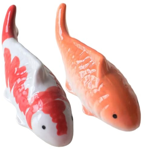 SunaOmni Fake Fish, 2PCS Ceramic Koi Fish Decor, 3.9x1.4x1.6 Inch Realistic Floating Aquarium Decor for Fairy Garden Pond Fountain