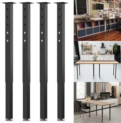 Adjustable Table Legs Set of 4, 24- 40 Heavy Duty Square Adjustable Desk Legs, Easy DIY Installation for Computer, Dining & Work Tables, 220 LB Load Capacity Steel Black Adjustable Furniture Legs